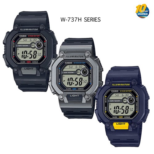 Casio Standard นาฬิกาข้อมือผู้ชาย สายเรซิ่น รุ่น W-737H,W-737H-1A,W-737H-1A2,W-737H-2A,W-737H-1AVDF,