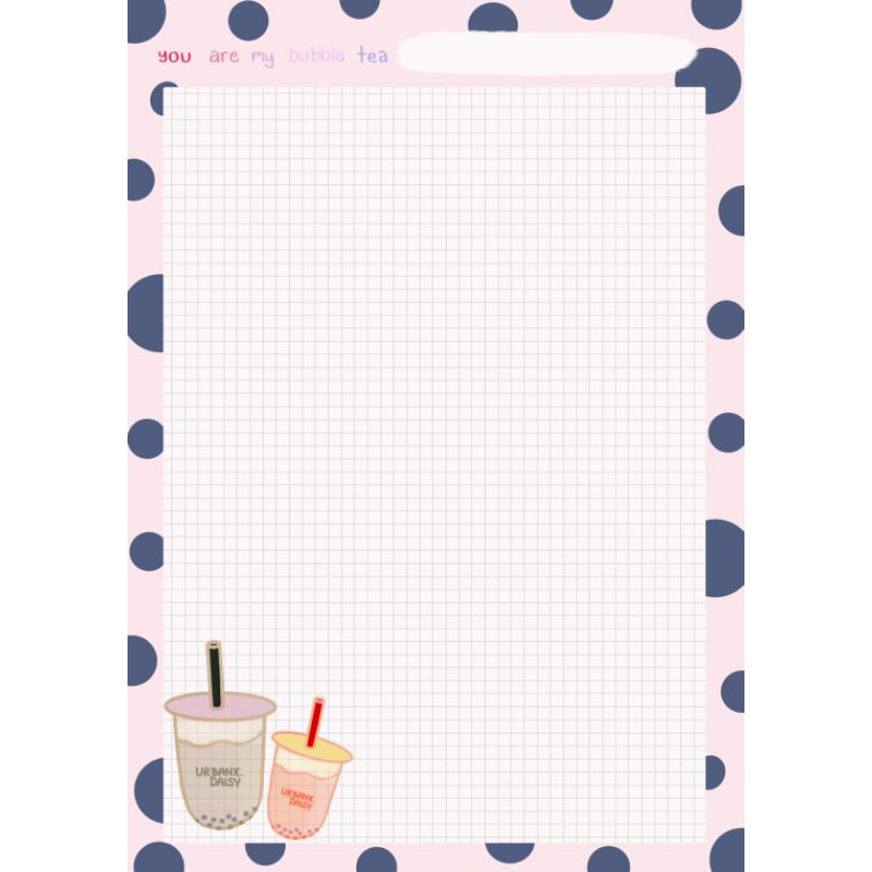 กระดาษโน๊ตเกาหลีA4 ลายBubble Tea 2 (Pink)