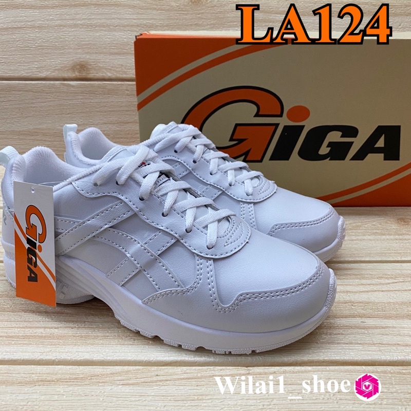GiGa  LA124 รองเท้าผ้าใบ แบบหนังผูกเชือก สีขาว 35-41
