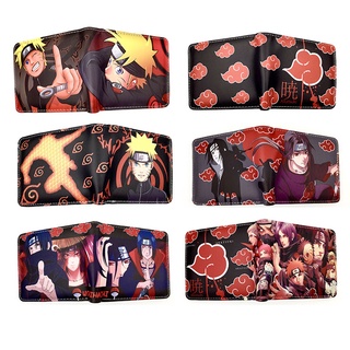 กระเป๋าสตางค์ ใบสั้น ลาย Kakashi Sasuke Konoha Ninja สีดํา พร้อมช่องใส่เหรียญ บัตร สําหรับผู้ชาย