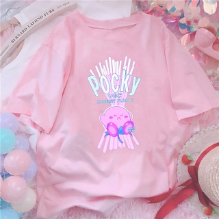 【hot sale】แฟชั่น สตรีเคอร์บี้ Pocky เสื้อยืดกับการออกแบบการออกแบบญี่ปุ่นฮาราจูกุ Kawaii น่ารัก Girly สีชมพูเสื้อยืด