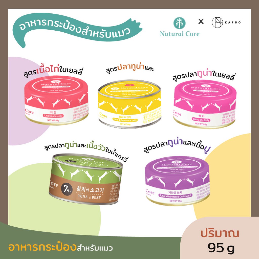 Natural Core อาหารเปียกกระป๋องสำหรับแมว อาหารแมวคุณภาพสูงไม่ใส่เกลือ คุณค่าทางอาหารครบถ้วน นำเข้าจากเกาหลี