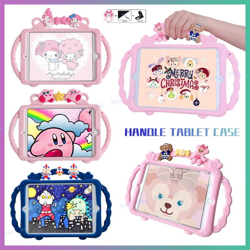เด็กปลอดภัยเชือกเส้นเล็กการ์ตูนน่ารักซิลิโคนกันกระแทก Duffy Bear Melody Rabbit Kirby Elf แท็บเล็ตเคสฝาครอบป้องกันเคสสำหรับ ipad mini air pro 1 2 3 4 5 6 7 8 9 9.7 10.2 10.5 10.9 11 2017 2018 2019 2020 2021 2022
