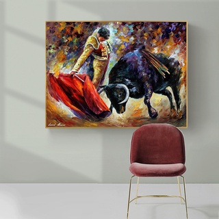 โปสเตอร์ภาพวาดผ้าใบ รูปสัตว์ Abstract Bullfighter Bullfighting สําหรับตกแต่งผนังบ้าน ห้องนอน ห้องนั่งเล่น