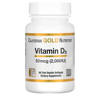 วิตามิน ดี3 Vitamin D3 ขนาด 50 mcg. (2,000 IU)  90 แคปซูล California Gold Nutrition