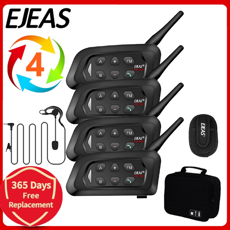 EJEAS 4PCS V4C PLUS Football Referee Intercom Headset 1500M Full Duplex Bluetooth Headphone Conference Interphone + Hand