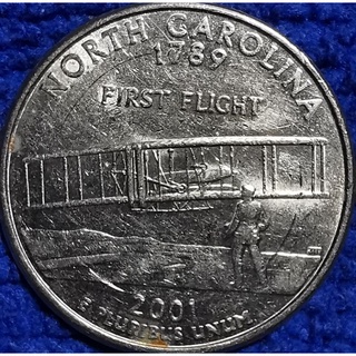 เหรียญ​สหรัฐอเมริกา​ USA, 1​ Quarter, (North Carolina), # 1733E, ชุด​ State Quarter,​ ใช้แล้ว