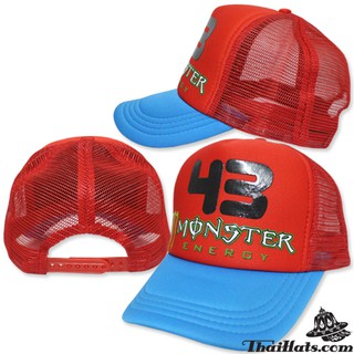 หมวกแก๊ปฟองน้ำตาข่ายคละลาย หมวกตาข่ายMONSTER 43 สีแดงปีกน้ำเงิน รุ่น F5Ah15-0011 แบรนด์ iDenGo