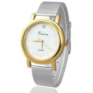 Geneva Watch นาฬิกาข้อมือแฟชั่นผู้หญิง สายเหล็ก 2 กษัตริย์ หน้าปัดขาว ขอบสีทอง รุ่น GEN O-Silver/Gold