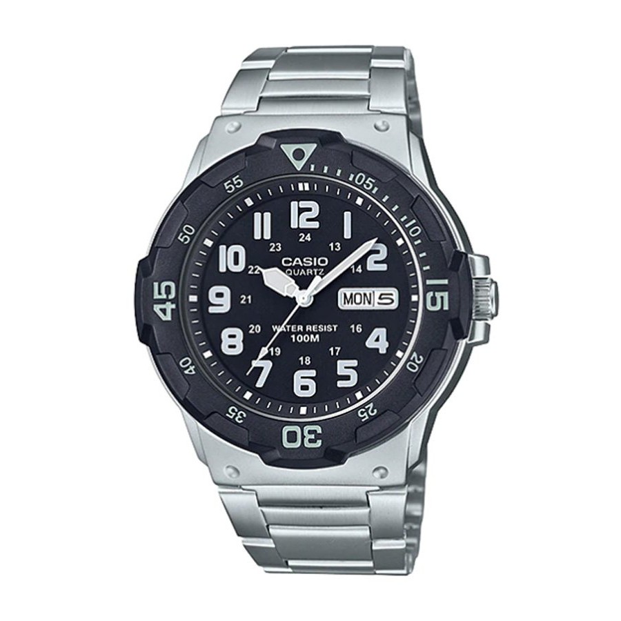Casio Standard นาฬิกาข้อมือผู้ชาย สายสแตนเลส รุ่น MRW-200,MRW-200HD,MRW-200HD-1B,MRW-200HD-1BVDF - สีเงิน