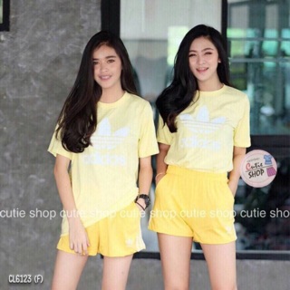 6123 เซ็ต 2 ชิ้น เสื้อแขนสั้นกับกางเกงขาสั้นแต่งแถบสวยๆ