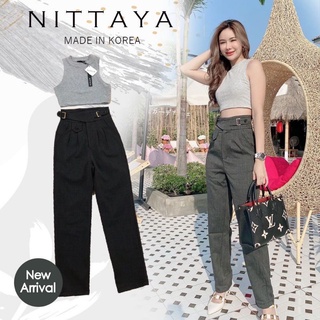 เซทเสื้อครอปแขนกุดสีเทา+กางเกงเอวสูง ป้าย NITTAYA