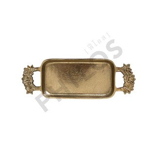 ถาดสีทองทรงสี่เหลี่ยมผืนผ้าพร้อมหูจับลายดอกไม้ ขนาดเล็ก | Philos Tray Rectangular with Flower Handle Small : TR1906