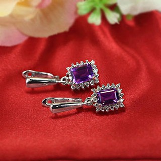 MT ต่างหูพลอยแท้ อเมทิสต์ (Amethyst) ประดับเพชรสวิส (ge352) ตัวเรือนเงินแท้ ชุบทองคำขาว Natural Gemstone Sterling Silver Earrings : มณีธารา MT Jewelry