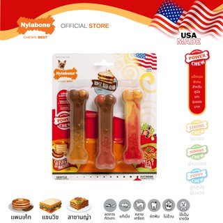 Nylabone Flavor Frenzy Power Chew Dura Chew Triple Pack Sausage/Roast Beef/Lasagna ไนลาโบน ดูราชูว์ กระดูกสำรับแทะ 3ชิ้น