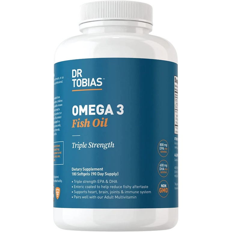 อาหารเสริมน้ำมันปลา Omega 3 Fish Oil Pills (180 Counts) - Triple Strength Fish Oil Supplement by Dr. Tobias