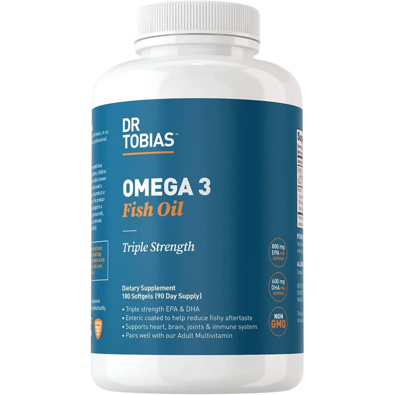 อาหารเสริมน้ำมันปลา Omega 3 Fish Oil(180 Counts) - Triple Strength Fish Oil Supplement by Dr. Tobias