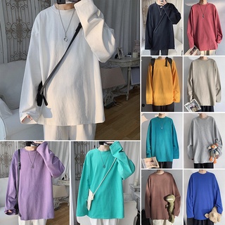 เสื้อยืดแขนยาวสีพื้นทรงหลวมสําหรับผู้ชาย