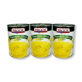 🔥HOT🔥 บรูค สับปะรดแว่นในน้ำเชื่อม 565 กรัม x 3 กระป๋อง Brook Pineapple Slices 567 g x 3 Cans