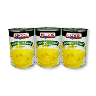 🔥HOT🔥 บรูค สับปะรดแว่นในน้ำเชื่อม 565 กรัม x 3 กระป๋อง Brook Pineapple Slices 567 g x 3 Cans