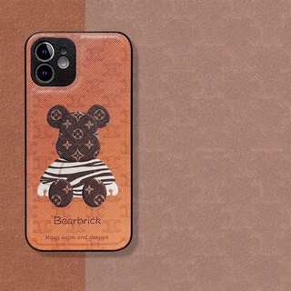 Bear brick เคสไอโฟน Luxury brand LV X bear brick อิฐหมี phone case หนังลายนูน phone cases for iphone 13 Pro Max 13pro i13 12 pro max 7plus 8plus Xs Max iX XR i11 11 pro Max Leather Soft Protective Back Cover 12pro กรณีศึกษา