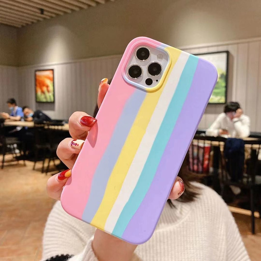 เคสสายรุ้ง สีชมพู Case OPPO A37 A57 A3S A5S A7 A12 A52020 A92020 F11Pro F5 F7 F9 Reno2F A92 Reno4 Reno3Pro A53 A93 A15