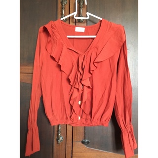 เสื้อสไตล์เกาหลีปลายจั๊ม สีส้มอิฐ