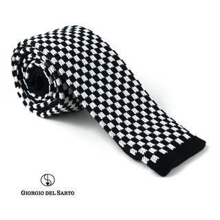 Giorgio Del Sarto Knitted Necktie White-Black with Fabric Texture เนคไทไหมพรมสีขาวดำมีเท็กเจอร์