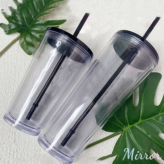 【In Stock】Double-Layer พลาสติกใส Tumbler Anti-scalding ถ้วยฟางปั่นน้ำขวดพลาสติกน้ำแข็งน้ำแข็งผนังคู่เครื่องดื่มเย็นถ้วยเดินทางพร้อมฝาปิดฟาง