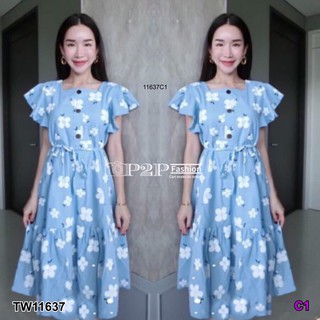 AK 11637 Dress เดรสสั้นคอเหลี่ยมแขนระบาย