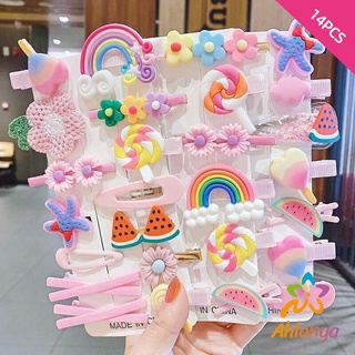 Ahlanya กิ๊ฟน่ารัก กิ๊ฟสไตล์เกาหลี กิ๊ฟเซ็ท14 ชิ้น  กิ๊บสีลูกกวาด Childrens hairpin