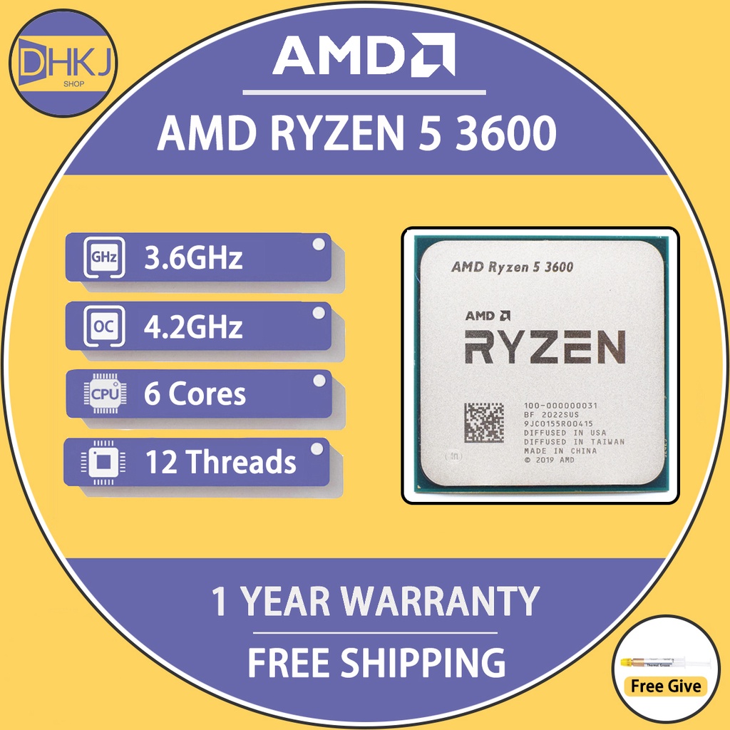 ใช้ AMD Ryzen 5 3600 R5 3600 6 Core 12 ด้าย CPU โปรเซสเซอร์ 65W ซ็อกเก็ต AM4 DDR4 โปรเซสเซอร์เกม