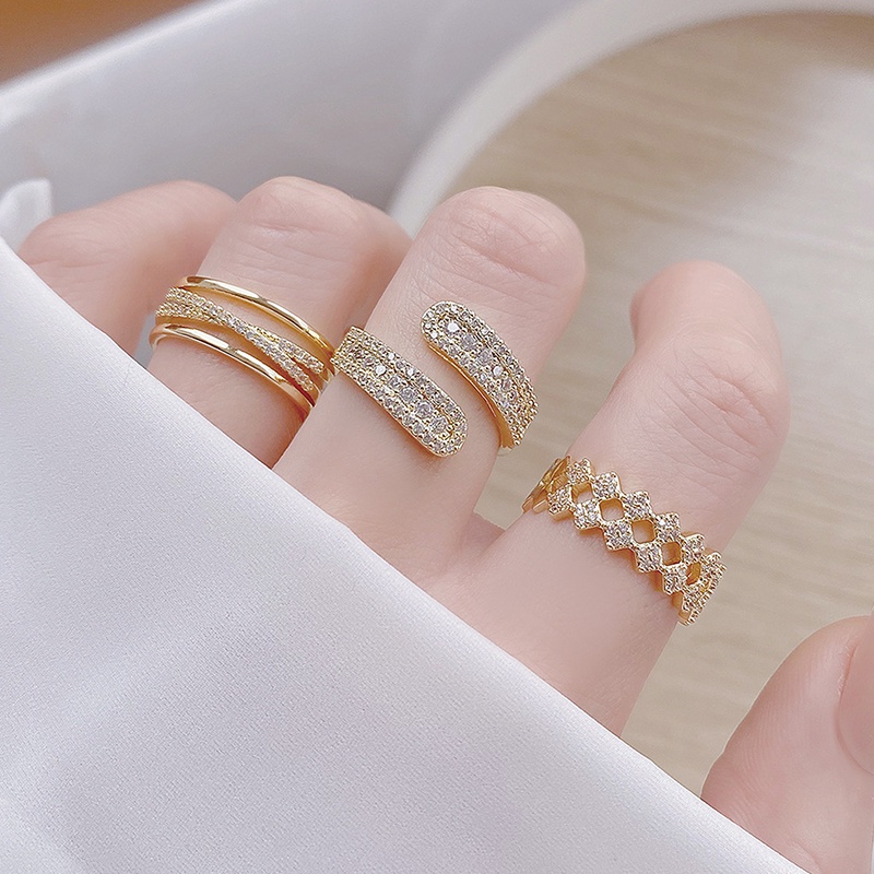 【พร้อมส่ง】แหวนทองคําแท้ 14k ฝังเพทาย สองชั้น ปรับได้ สําหรับ Femme Bling Zirconia