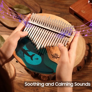 Hluru Kalimba Thumb Piano 21 คีย์เครื่องดนตรีไม้พร้อมค้อนจูนเครื่องดนตรีสีฟ้าสําหรับเด็กและผู้ใหญ่