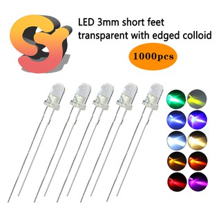 ไฟ led ชนิดลูกปัด แบบขั้วสั้น 3 มม. สีขาว แดง เหลือง น้ำเงิน เขียวมรกต ชมพู วอร์มไวท์ ม่วง ขาว ส้ม 1000 ชิ้น