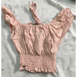 เสื้อครอปลินิน ไหล่ธรรมดา/ไหล่ปาด สีชมพู แม่ค้าใส่เองครั้งเดียว Free size
