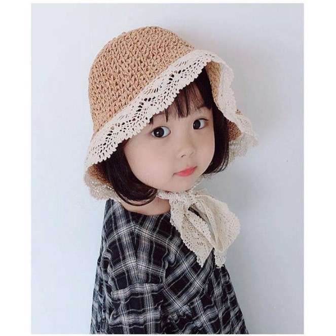 หมวกสานเด็กระบายลูกไม้ (B22) แฟชั่นสำหรับผู้หญิง