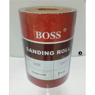 กระดาษทรายม้วนแดง BOSS หน้ากว้าง 12 นิ้ว ตัดแบ่งขาย 1 แผ่น ยาว 1 เมตร ใช้สำหรับขัดไม้ ขัดหนัง งานทาสี พลาสติก ขัดปูน