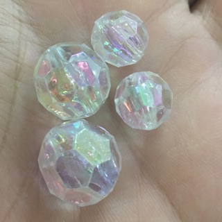 ลูกปัดมุกเหลี่ยมDIYสีขาวรุ้งขนาด6มิลเกรดเอ สีสวยเงา(หนัก40กรัม)