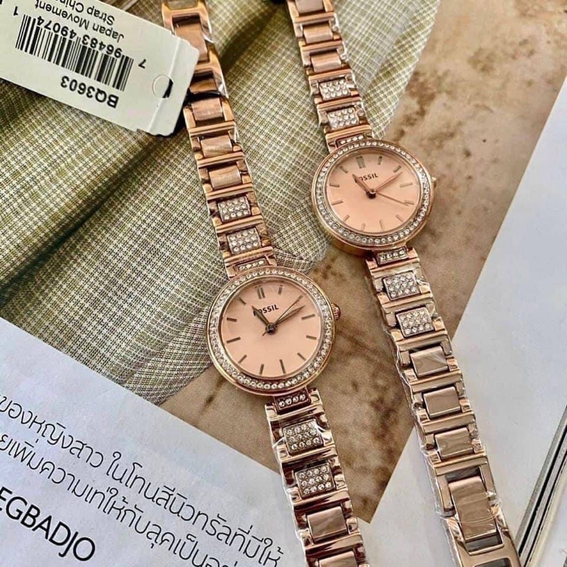 ของแท้ 1000%. นาฬิกาข้อมือผู้หญิงฟอสซิล. #Fossil🌼🌼Karli Mini Tree-Hand Pastl Pink Stainless Steel Watch