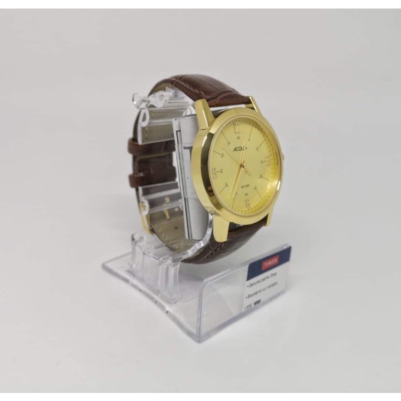 Timex Men's Acqua Quartz Gold Tone Stainless Steel/Brown Leather Watch 3C79200