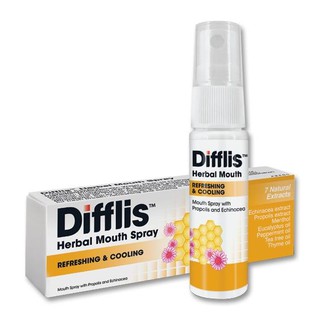 Difflis Herbal Mouth Spray 15 ml. ดิฟฟลิส เฮอร์เบิ้ล เมาท์ สเปรย์ สเปรย์ระงับกลิ่นปาก ช่วยให้สดชื่น แก้เจ็บคอ