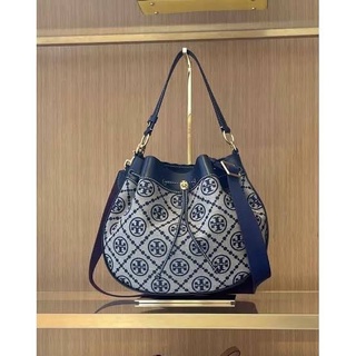 กระเป๋าสะพาย ทรงขนมจีบ Tory burch t monogram jacquard drawstring hobo