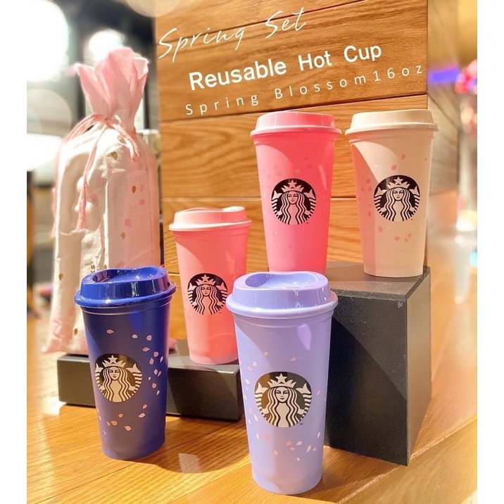 Starbucks Taiwan Sakura Cherry Blossom แก้วน้ําร้อน ลายดอกซากุระ นํากลับมาใช้ใหม่ได้ 473 มล. 2021