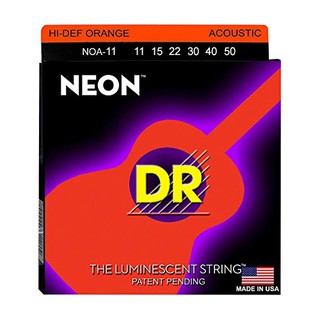 DR Strings NEON NOA-11 สายกีตาร์โปร่ง เบอร์ 11 เรืองแสงในที่มืด สายเคลือบ (Custom Light, 11-50) ** Made in USA **