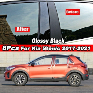 สติกเกอร์ฟิล์ม B Cd สีดํามันวาว สําหรับติดตกแต่งเสาประตู หน้าต่างรถยนต์ KIA Stonic 2017-2021 8 ชิ้น