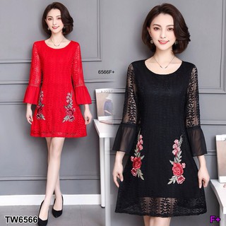 J6566 Dress เดรสลูกไม้ปักลายดอก