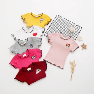 Summer Kids Girl Short Sleeve Top Shirt Casual Candy Color Embroidered T-shirt Blouse