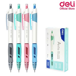 Deli ปากกาลูกลื่นแบบกด ขนาดเส้น 0.7mm แพ็คกล่อง 12 แท่ง Ballpoint Pen Mini Tip 0.7mm Q18 ปากกา ปากกาลูกลื่น