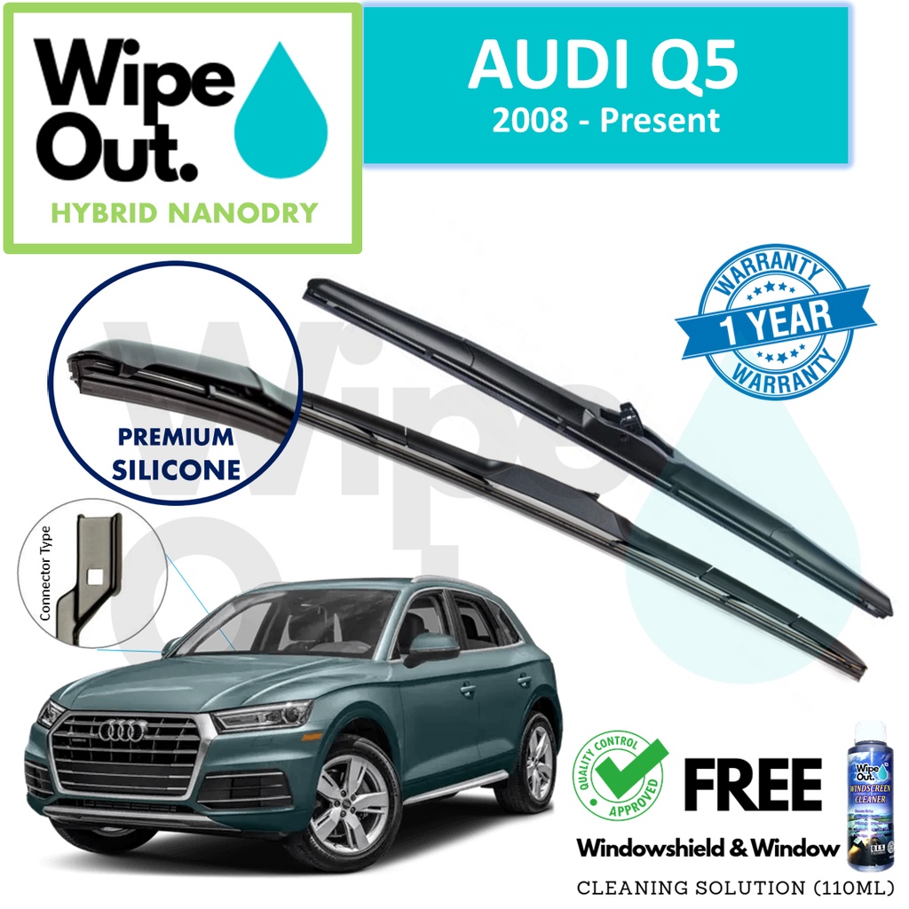 [PREMIUM] Audi Q5 2008 - Present WipeOut HYBRID NANODRY SILICONE ใบปัดน้ําฝน (ชุดหน้า)